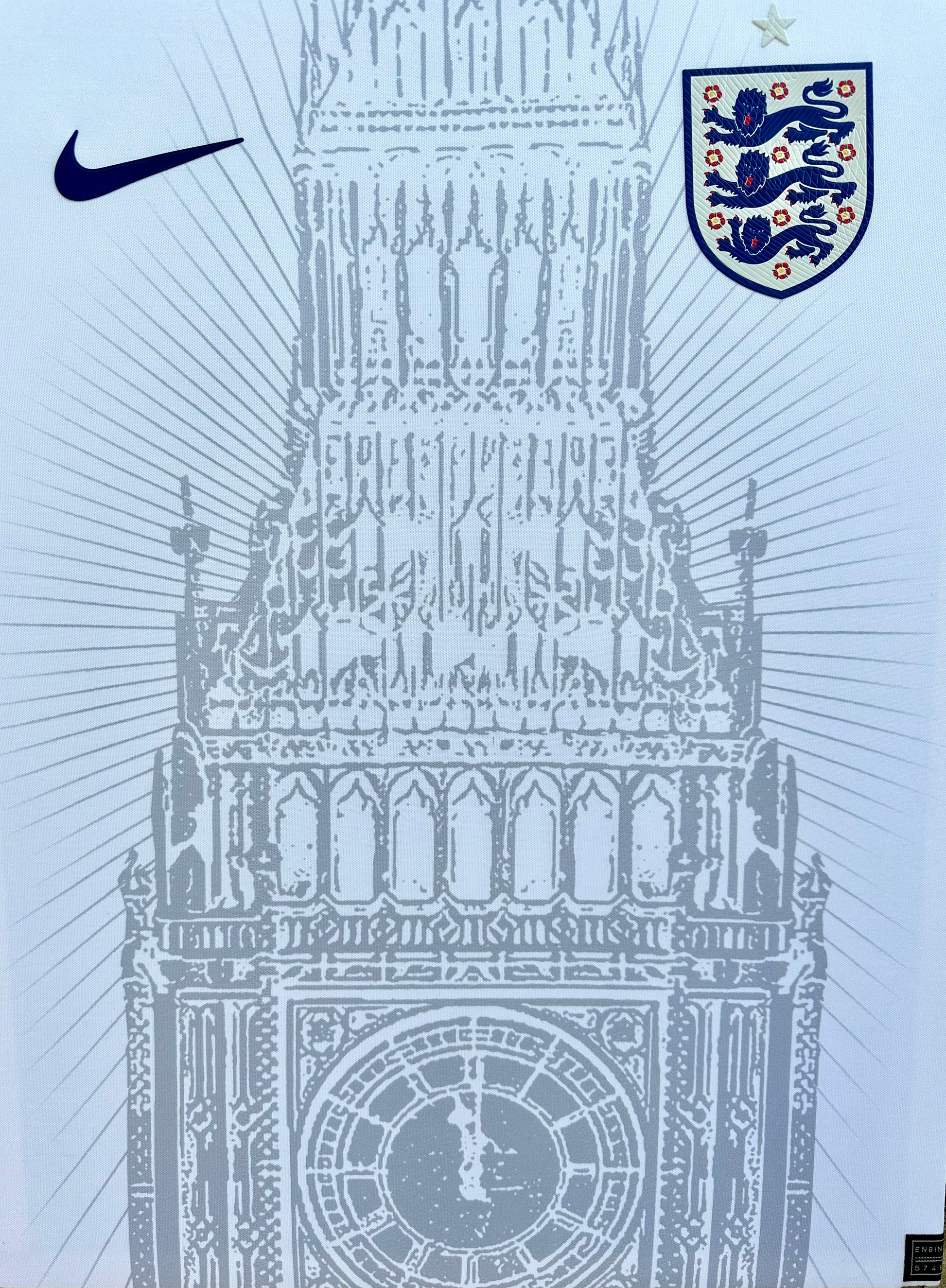 England national football team shirt featuring Big Ben made into a memorabilia canvas