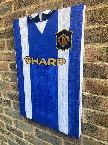 Manchester United blue and white 1994/95 3rd shirt memorabilia canvas