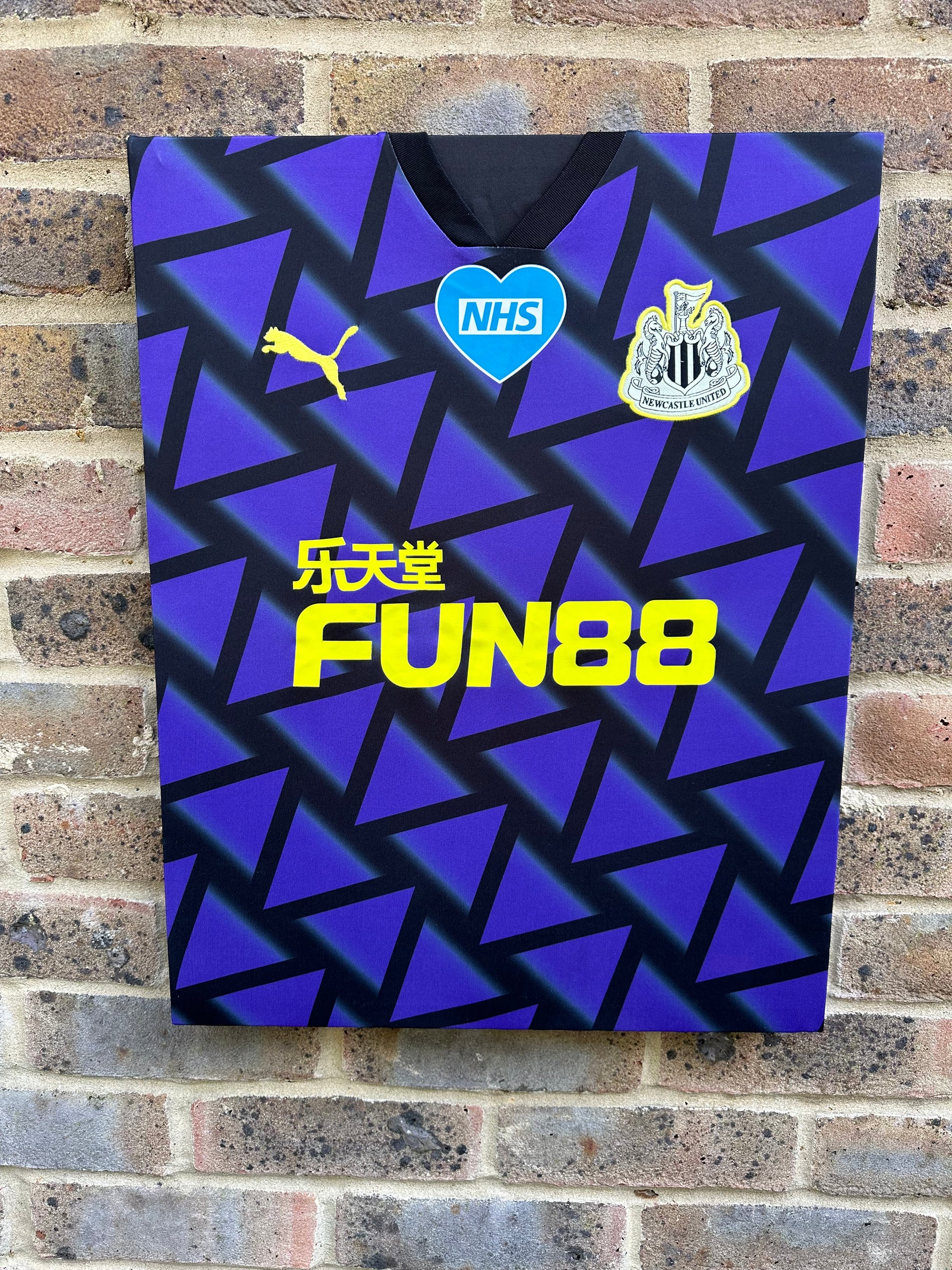 Newcastle United 2020/21 away shirt with NHS patch memorabilia canvas