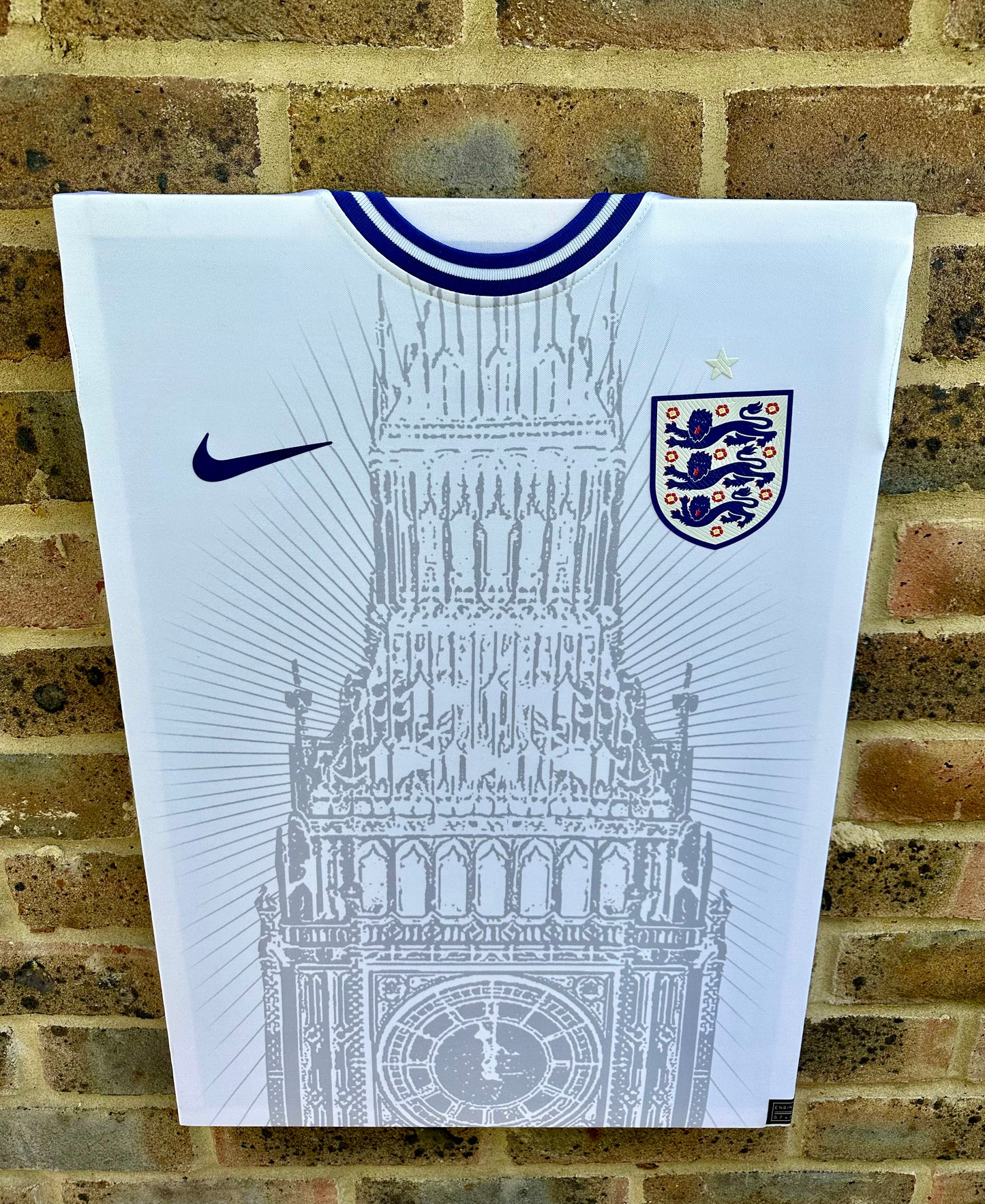 England national football team shirt featuring Big Ben made into a memorabilia canvas