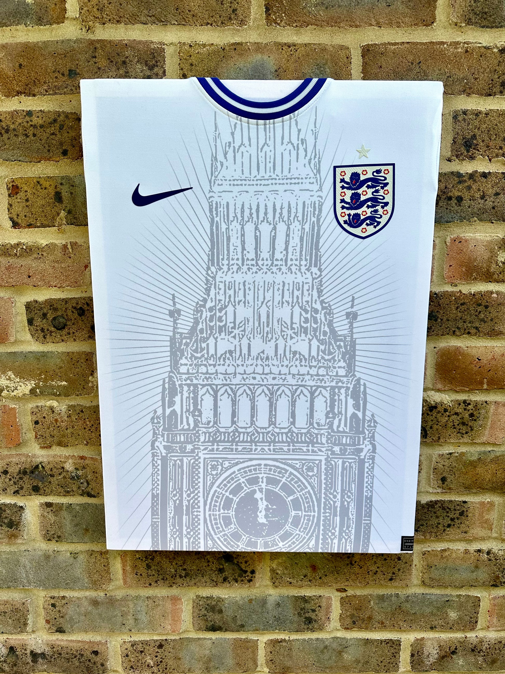 England national football team shirt featuring Big Ben made into a memorabilia canvas