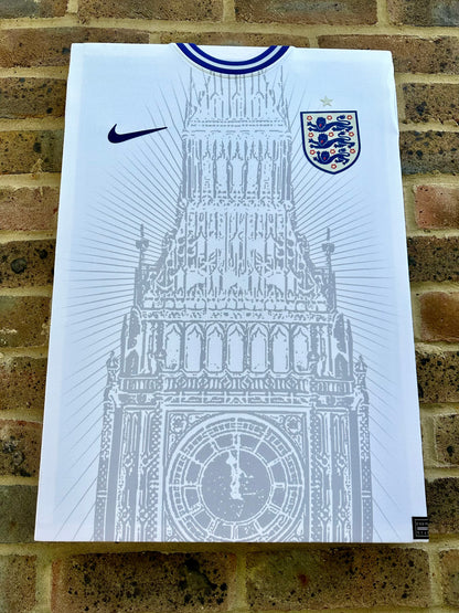 England national football team shirt featuring Big Ben made into a memorabilia canvas