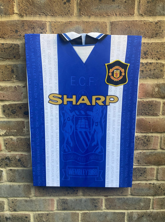 Manchester United blue and white 1994/95 3rd shirt memorabilia canvas