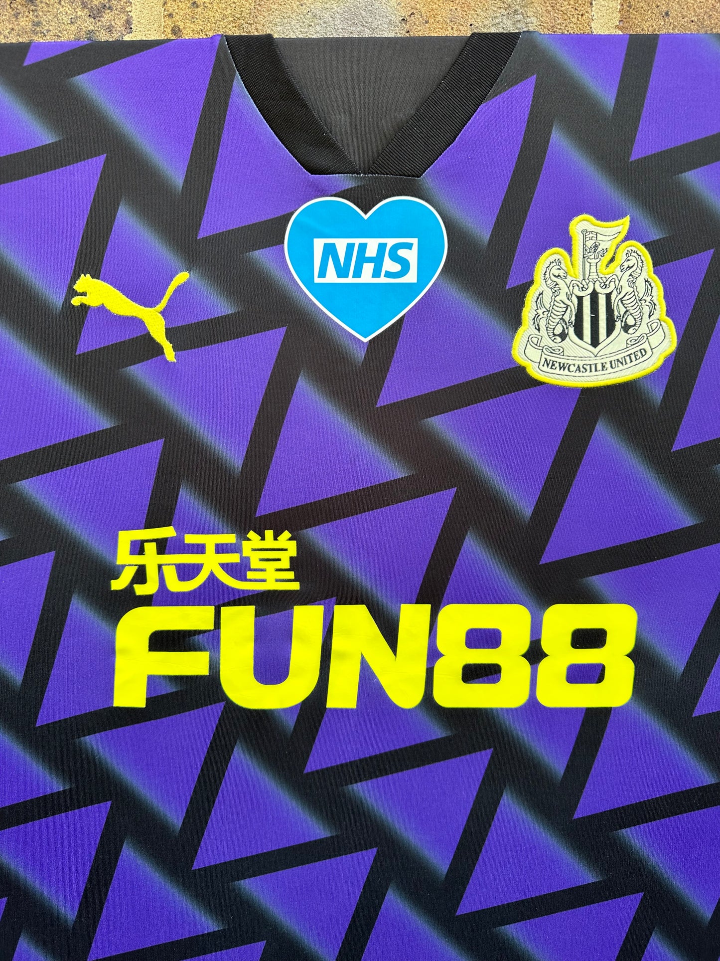 Newcastle United 2020/21 away shirt with NHS patch memorabilia canvas