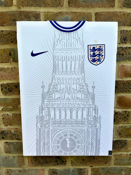 England national football team shirt featuring Big Ben made into a memorabilia canvas